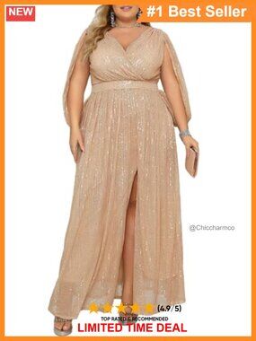 Plus Size Sequin Maxi Dress V Neck Sleeveless Formal Evening Gown